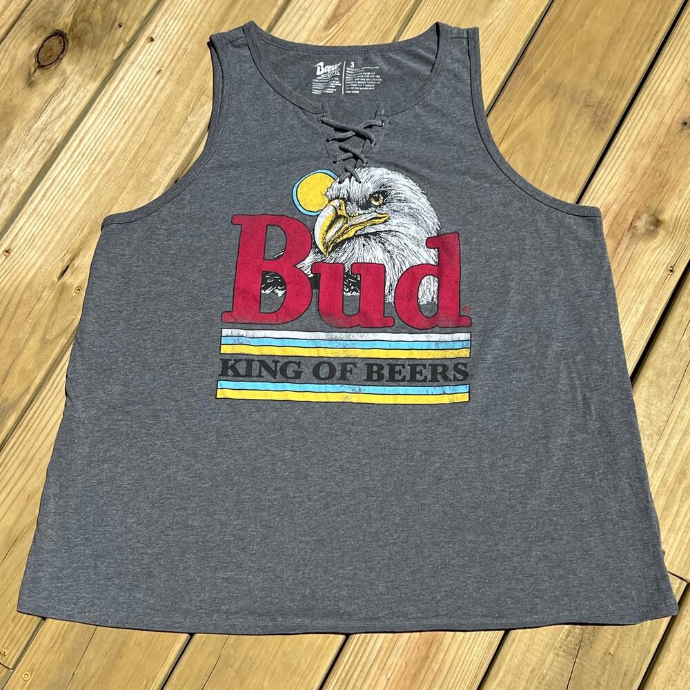 Brew City Bud King of Beers Muscle Tee T Shirt 3X Women Lace Up Neck Eagle Gray